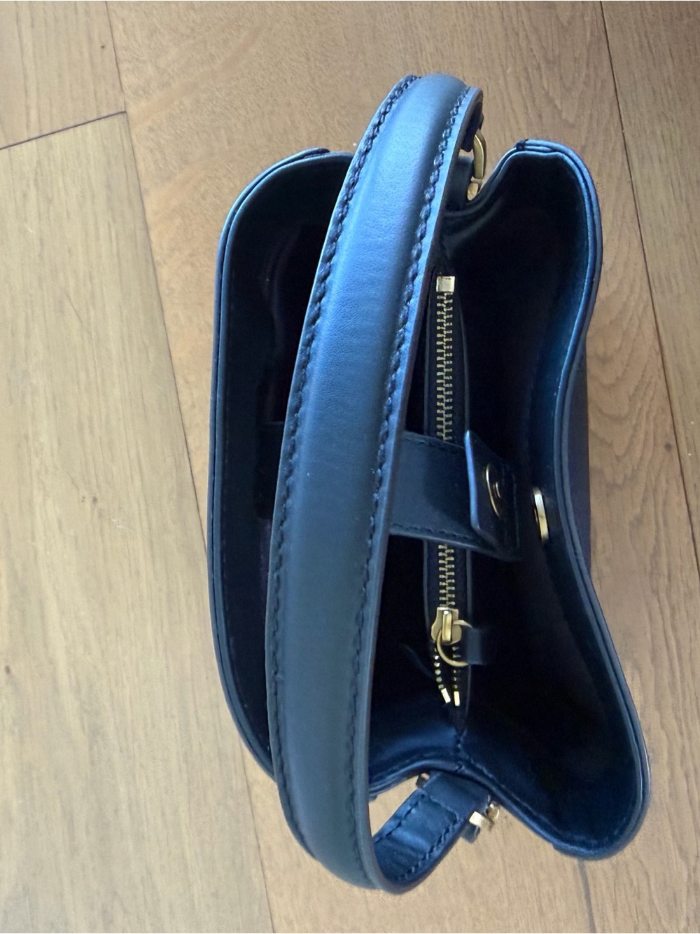 Banana Republic Black Leather Crossbody with Gold BR Monogram - Picture 2 of 3
